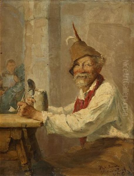 Tyrolean Peasant At A Tavern Table Oil Painting by Philipp Helmer