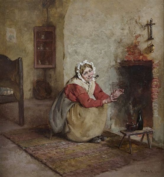 Woman By The Hearth Oil Painting by Howard Helmick