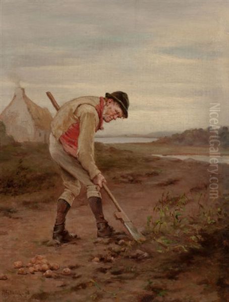 A Man Digging Potatoes Oil Painting by Howard Helmick