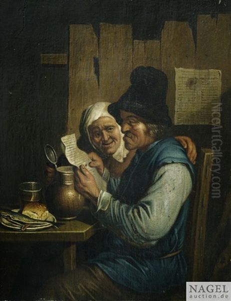 Bauernpaar In Der Wirtsstube Oil Painting by Matheus van Helmont