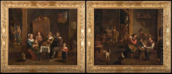 Le Repas Familial (2 Works) Oil Painting by Matheus van Helmont