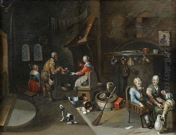 Interieur Eines Wirtshauses (+ Interieur Einer Bauernkuche; Pair) Oil Painting by Matheus van Helmont