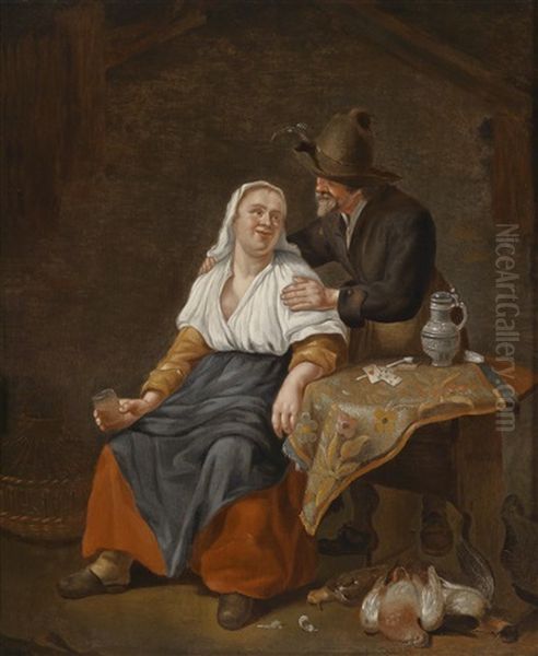 Wirtshausszene Mit Karessierendem Paar Oil Painting by Matheus van Helmont