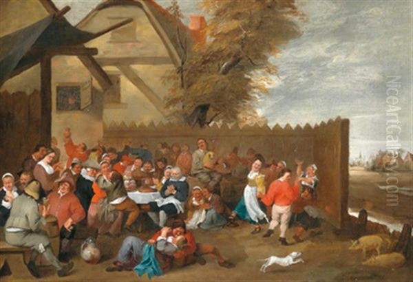 Feiernde Bauern Vor Einem Wirtshaus Oil Painting by Matheus van Helmont