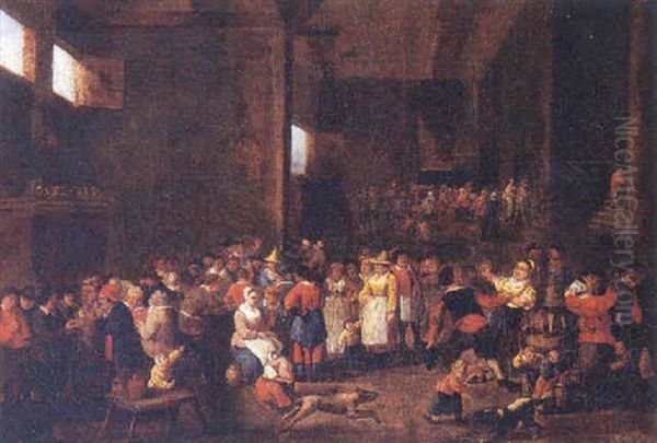 Fiesta De Campesinos En Un Interior Oil Painting by Matheus van Helmont