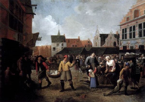 A Fishmarket Oil Painting by Matheus van Helmont