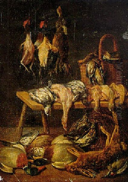 A Larder Still Life With Rabbits And Fowl Oil Painting by Matheus van Helmont