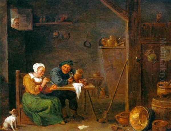 Scene D'interieur Avec Fumeur Oil Painting by Matheus van Helmont