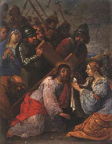 St. Veronica And Christ On The Road To Calvary Oil Painting by Matheus van Helmont