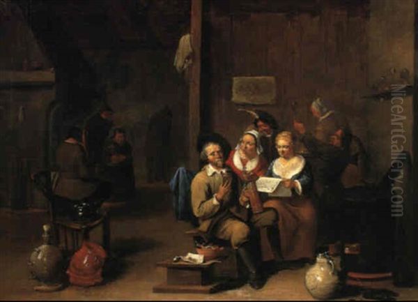 Peasants Making Merry In A Tavern Interior Oil Painting by Matheus van Helmont