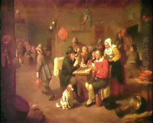 Les Tricheurs, Interieur D'auberge Et Joueurs De Cartes Oil Painting by Matheus van Helmont