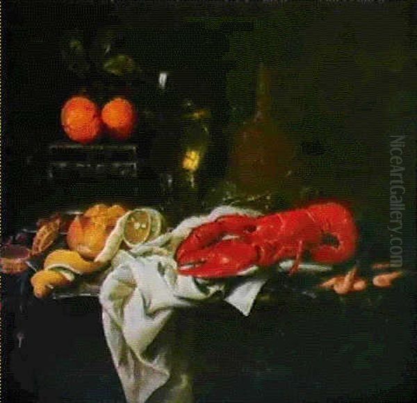 Nature Morte Au Homard Et Aux Fruits Oil Painting by Matheus van Helmont