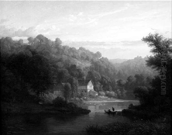 Bewaldetes Flustal Im Abendsonnenlicht Oil Painting by Friedrich Helmsdorf