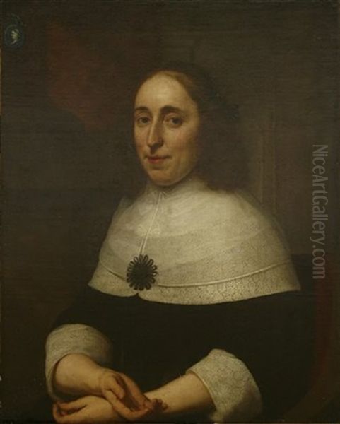 Portrait Of A Lady, Half-length, In A Black Dress And White Lace Collar And Sleeves Oil Painting by Bartholomeus Van Der Helst