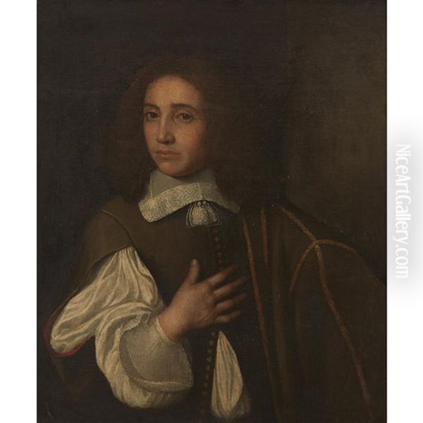 Portrait Of A Gentleman, Half-length, Holding Right Hand To His Chest Oil Painting by Bartholomeus Van Der Helst