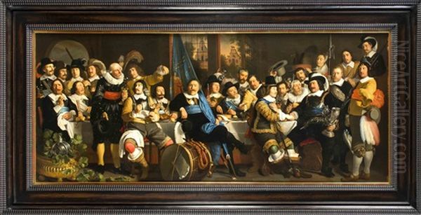 'das Schutzenmahl Der Amsterdamer Burgergarde Zur Feier Des Westfalischen Friedens 1648' Oil Painting by Bartholomeus Van Der Helst