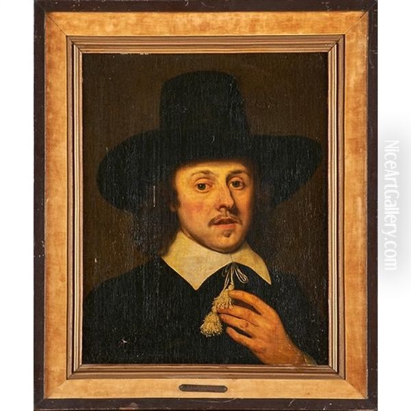 Portrait Of A Gentleman With Lawn Collar And Black Hat Oil Painting by Bartholomeus Van Der Helst