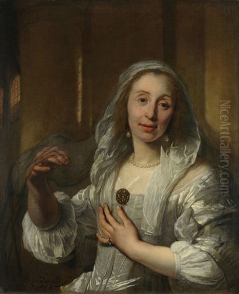 Portrait Einer Dame In Hellgrauem Kleid Mit Schleier Oil Painting by Bartholomeus Van Der Helst