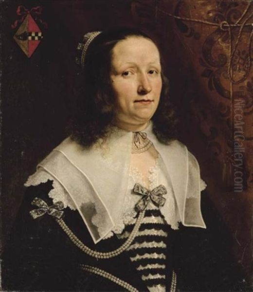 Portrait Of A Lady In A Black Dress With Strings Of Pearls Oil Painting by Bartholomeus Van Der Helst