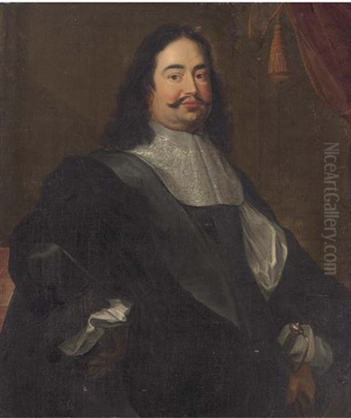 Portrait Of A Gentleman, Three-quarter-length, With A Sword And Holding A Glove In His Left Hand by Bartholomeus Van Der Helst