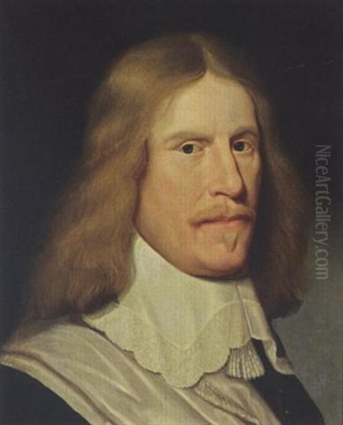 Portrait Of A Gentleman (hendrik Casimir I, Count Of Nassau Dietz?) Wearing A Black Coat With A White Sash, And White Lace Collar Oil Painting by Bartholomeus Van Der Helst