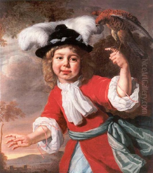 Portrait Of A Boy With A Kestrel In A Landscape Oil Painting by Bartholomeus Van Der Helst