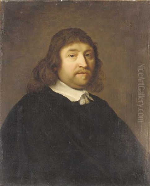 Portrait Of A Gentleman In A Black Coat With A White Collar Oil Painting by Bartholomeus Van Der Helst