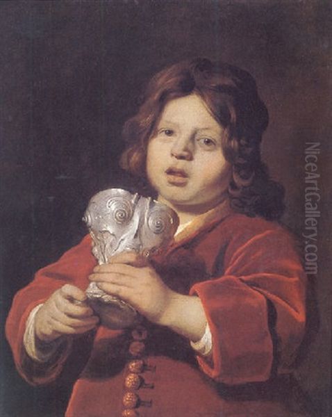 Portrait Of A Boy Holding A Silver Chalice Oil Painting by Bartholomeus Van Der Helst