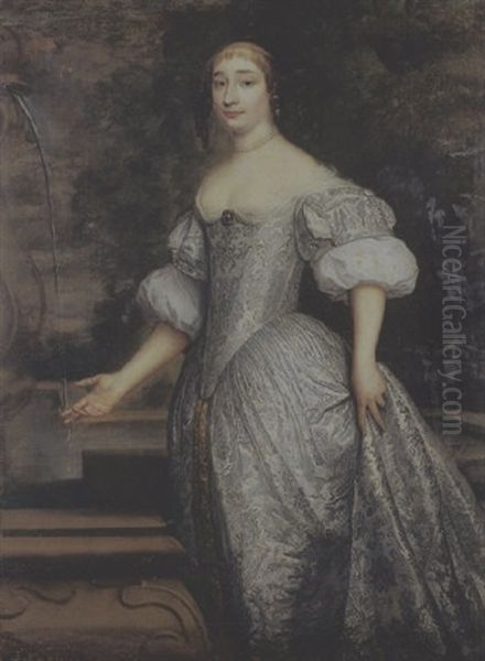 Portrait De Dame En Robe Blanche Devant Un Parc Oil Painting by Bartholomeus Van Der Helst