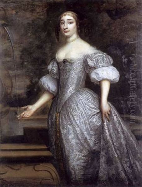 Portrait De Dame En Robe Blanche Devant Un Parc Oil Painting by Bartholomeus Van Der Helst