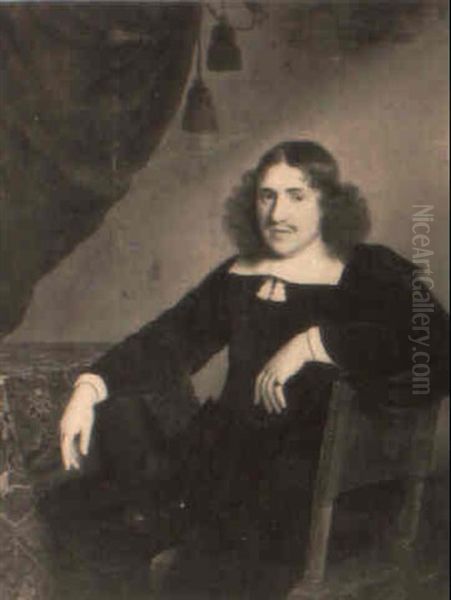 Portrait D'homme Assis, Accoude A Une Table Oil Painting by Bartholomeus Van Der Helst