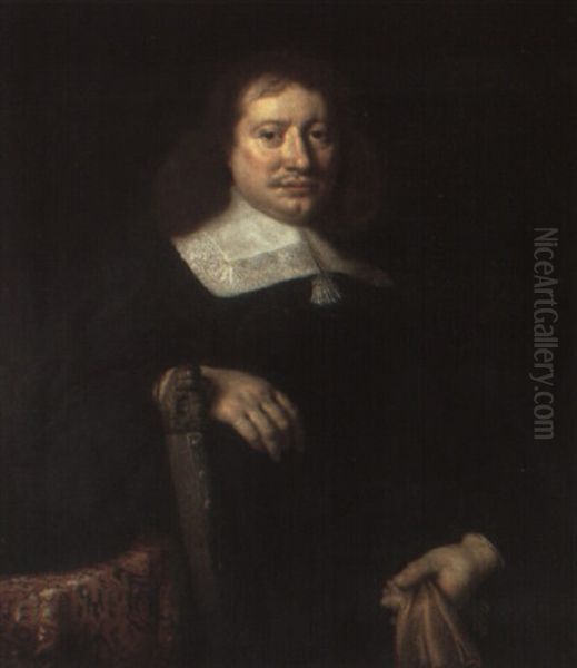 Portrait Of A Gentleman Holding Gloves In His Left Hand Oil Painting by Bartholomeus Van Der Helst