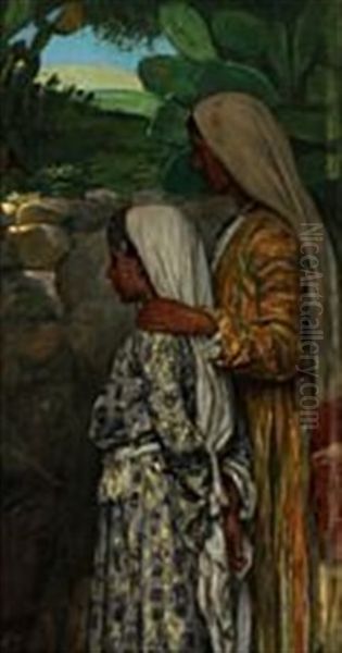 View From Palestine With Mother And Daughter Oil Painting by Axel Theofilus Helsted