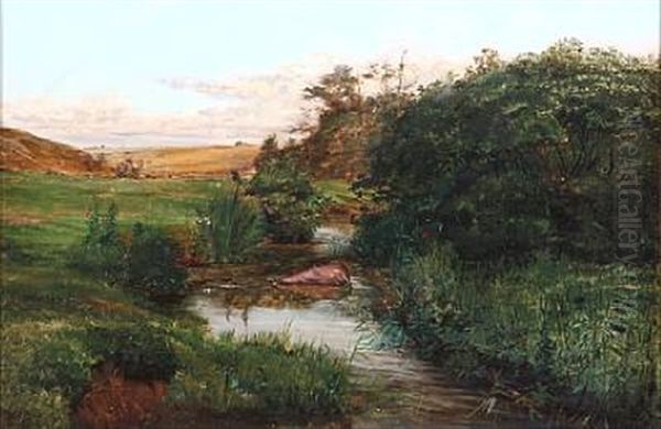 Summer Day At A Stream Oil Painting by Axel Theofilus Helsted