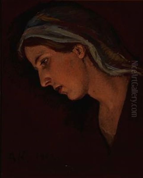 Madonna (study For Altarpiece) Oil Painting by Axel Theofilus Helsted