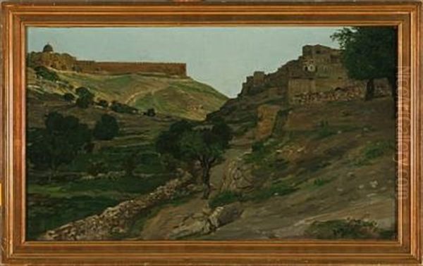 Landscape From Jerusalem Oil Painting by Axel Theofilus Helsted