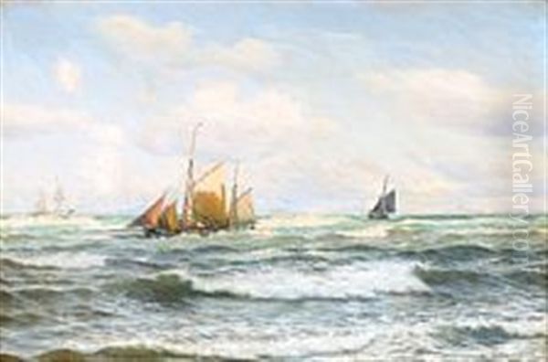 Sailing Ship On Open Sea Oil Painting by Viggo Lauritz Helsted