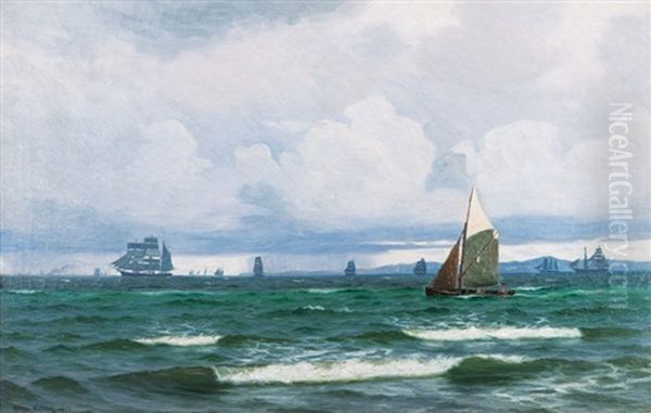 Ships Off Gilleleje Oil Painting by Viggo Lauritz Helsted