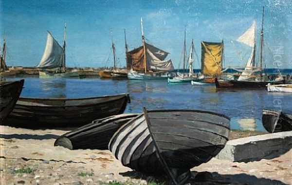 The Harbor At Gilleleje, Denmark Oil Painting by Viggo Lauritz Helsted