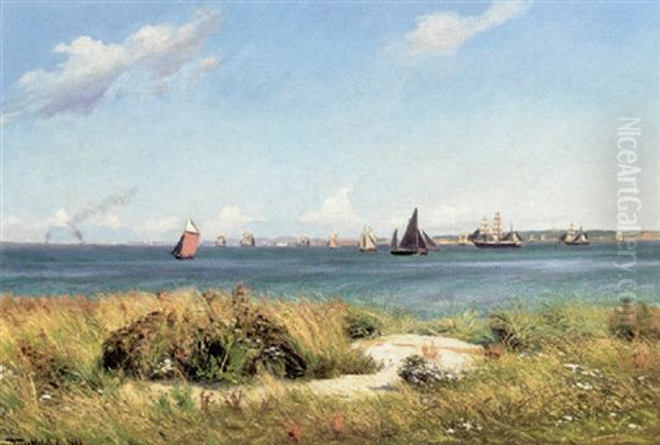 Sejlskibe Pa Oresund Oil Painting by Viggo Lauritz Helsted