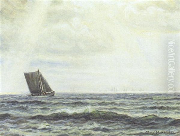 Marine Med Sejlskibe Oil Painting by Viggo Lauritz Helsted