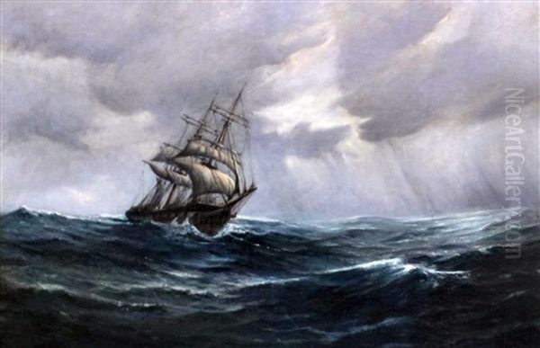 Sailing Ship In Choppy Seas With Stormy Sky Above Oil Painting by Augustus Morton Hely-Smith