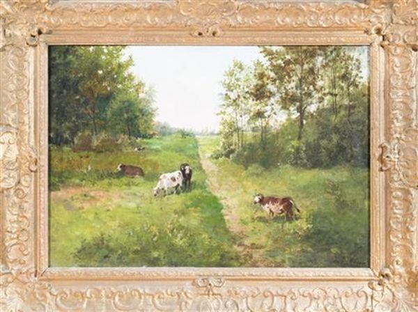 Cattle In Landscape Oil Painting by Louise De Hem