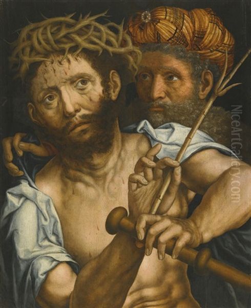 Christ Mocked Oil Painting by Jan Sanders (Jan van) Hemessen