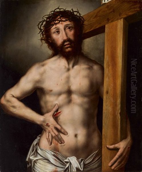 Dornengekronter Christus Mit Dem Kreuz Oil Painting by Jan Sanders (Jan van) Hemessen