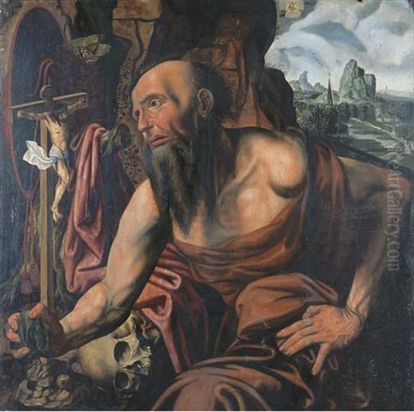 The Penitent Saint Jerome In A Cave Oil Painting by Jan Sanders (Jan van) Hemessen