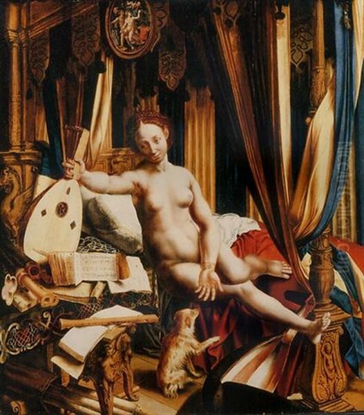 An Allegory Of Love And Music Oil Painting by Jan Sanders (Jan van) Hemessen