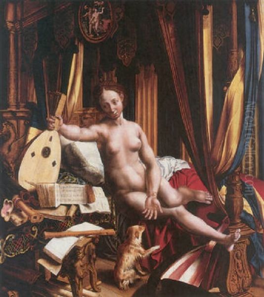 An Allegory Of Love And Music Oil Painting by Jan Sanders (Jan van) Hemessen