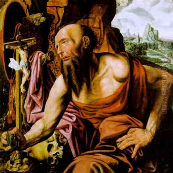 Der Heilige Hieronymus In Einer Landschaft Oil Painting by Jan Sanders (Jan van) Hemessen