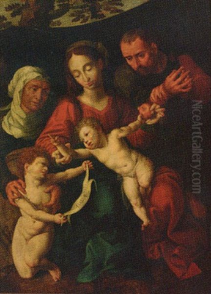 The Holy Family With The Infant Saint John The Baptist And Saint Elizabeth Oil Painting by Jan Sanders (Jan van) Hemessen